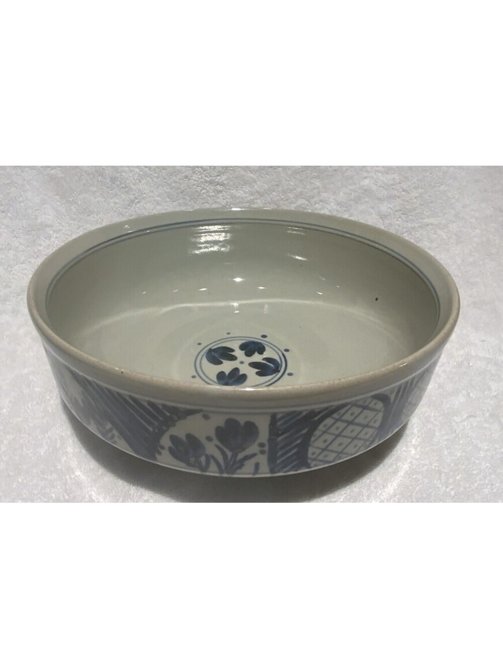 Stoneware Hand Painted Blue Design 11.5”W x 4.25”H Bowl